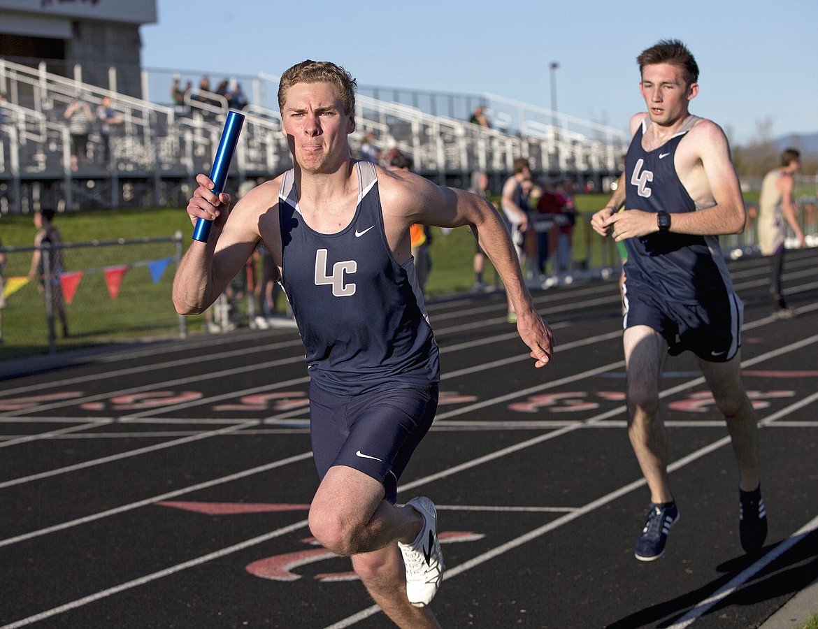 LISA JAMES/Press
Alex Ayers of Lake City helped the Timberwolf boys win the 4x400 relay at the District 1 All-Star Meet at Post Falls High on Thursday.