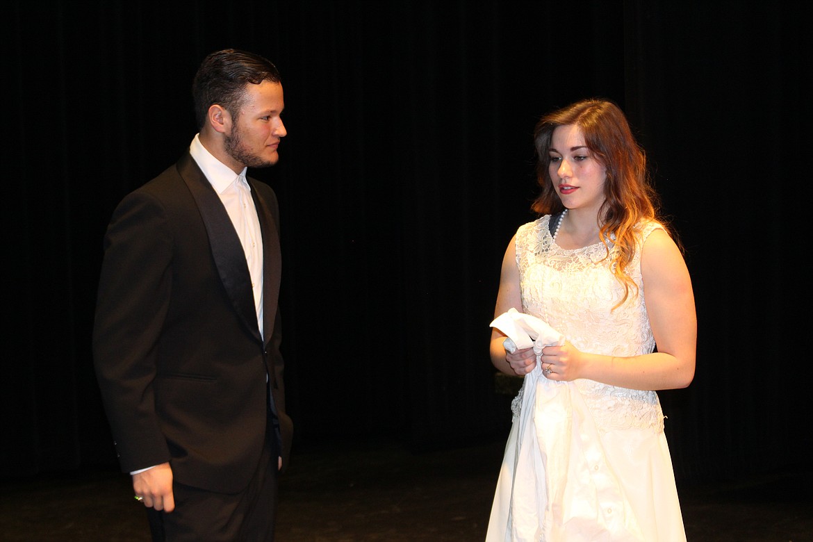 Cheryl Schweizer/Columbia Basin Herald
Jay Gastby (Erik Roemer, left) encounters Daisy Buchanan (Izzy Sica), the object of his obsession. The Moses Lake High School production of &#145;The Great Gatsby&#146; opens Thursday.