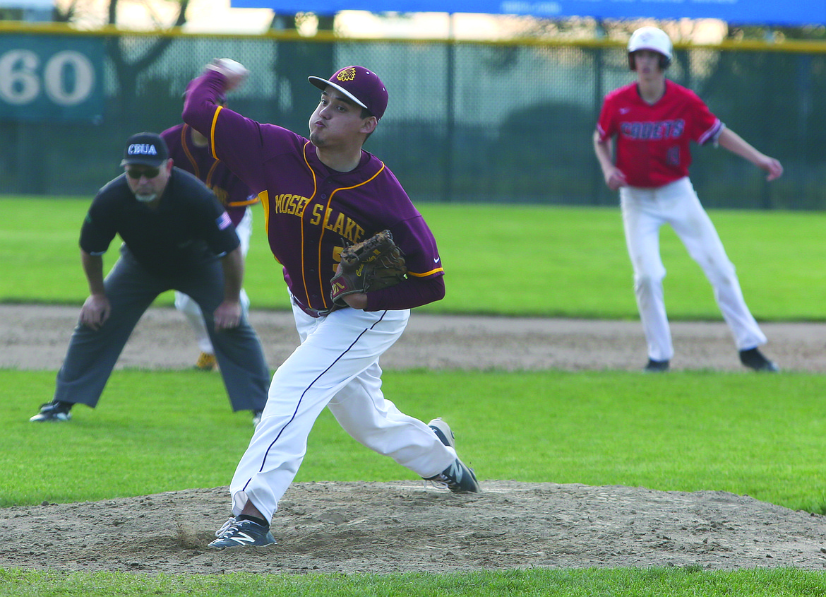 Connor Vanderweyst/Columbia Basin Herald
Moses Lake starter Cain Valdez delivers to the plate against Eisenhower.