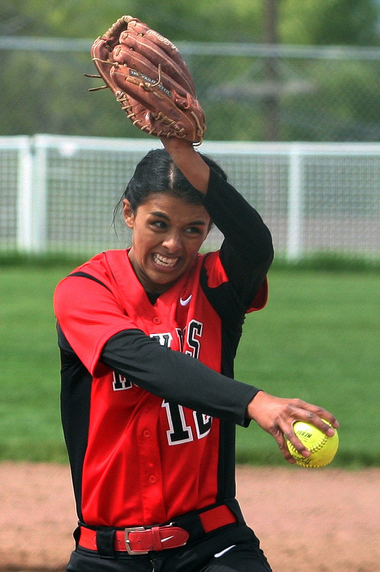 Rodney Harwood/Columbia Basin HeraldOthello ace Dominique Martinez delivers to the plate during the first game of Saturday's CWAC doubleheader against Quincy. Martinez pitched a no-hitter.