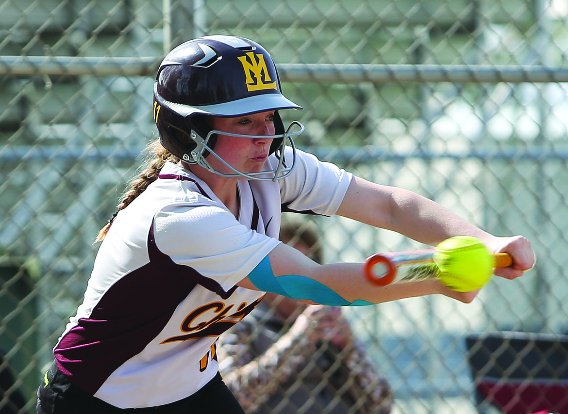 Connor Vanderweyst/Columbia Basin Herald
Moses Lake's Michelle Turner lays down a bunt in the first inning against Eisenhower. Turner hit a solo home run to lead off the fourth inning.