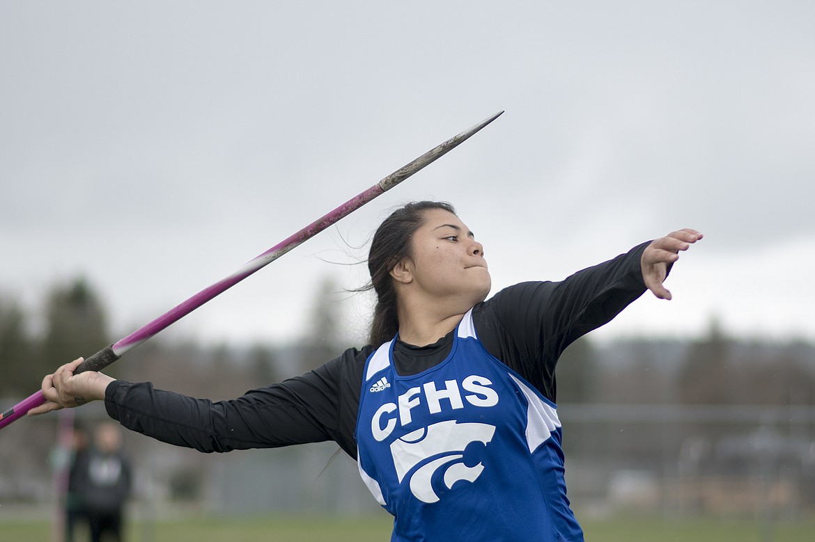 Angellica Street won the javelin at the Whitefish A.R. M. meet Saturday.