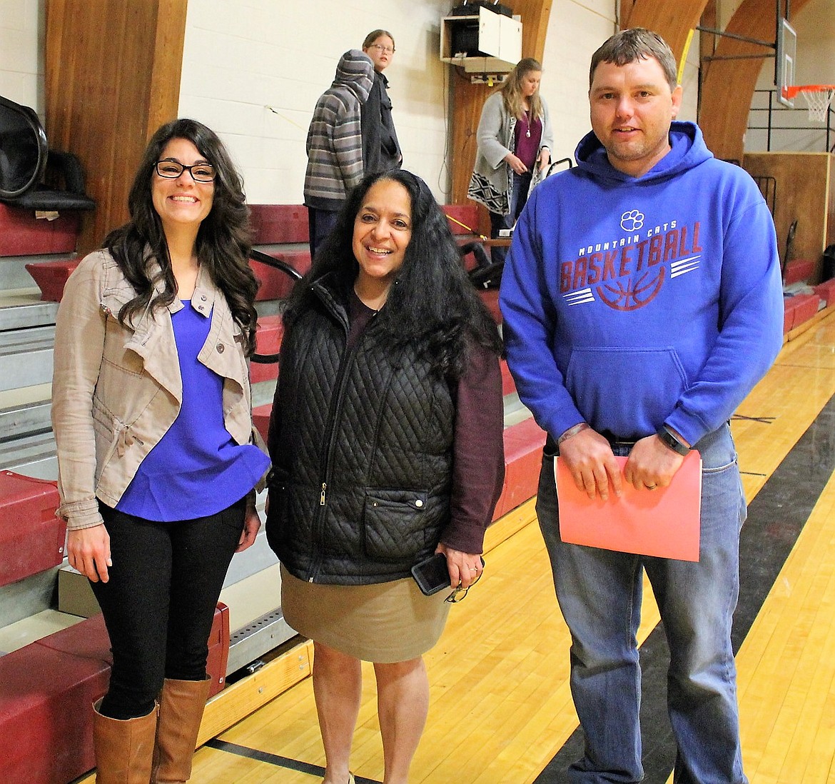 Alberton&#146;s 21st Century Community Learning Center (CCLC) coordinator, Jessica Maurer (left) was instrumental in securing the programs NASA Project. Mary Ellen Earnhardt, Educational Program Representative for 21st CCLC (center) attended last Thursday&#146;s assembly with Alberton School Principal Kyle Fisher (right). (Kathleen Woodford/Mineral Independent)