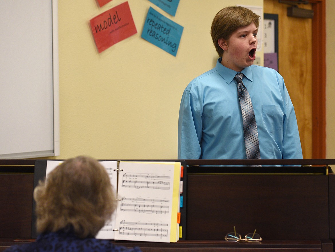 Flathead&#146;s Thomas Schultz sings &#147;Fire Down Below&#148; during a vocal performance during the District I Music Festival at Flathead High School on April 21. (Aaric Bryan/Daily Inter Lake)