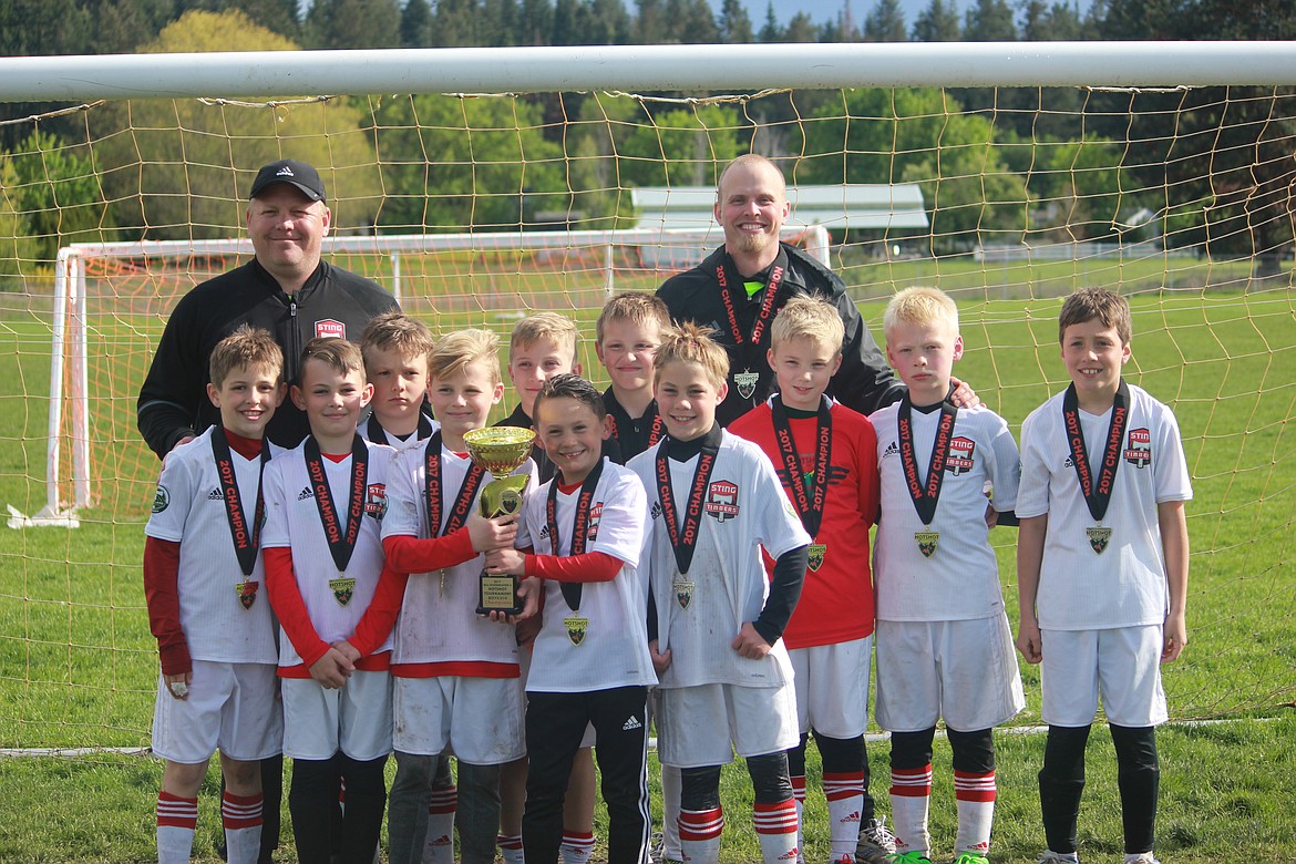 Courtesy photo
The Sting Timbers FC 07B Green boys soccer team won the Bill Eisenwinter Hot Shot Tournament in their age group. The Sting Timbers went undefeated and beat the Sting Timbers Yellow team in the championship game with a 4-3 shootout victory. In the front row from left are Zac Kerns, Keaton Gust, Dylan Memmott, Liam Martin, Kyle Waddell, Brett Johnson, Dylan Wilson, Rylie Brandt, Olin Young, Sawyer Anderson and Brady Meehan; and back row from left, coaches Ryan Brandt and Landon Anderson.