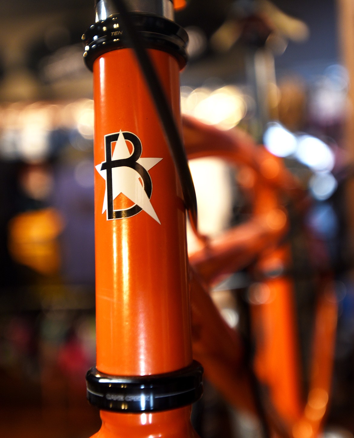 Detail of a bike Christ Boedeker made on display in his shop on Wisconsin Avenue in Whitefish.(Brenda Ahearn/Daily Inter Lake)