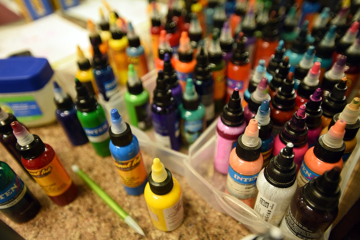 A collection of inks in Darryl Togerson&#146;s studio at the Temple Decor in Kalispell.
(Brenda Ahearn/Daily Inter Lake)