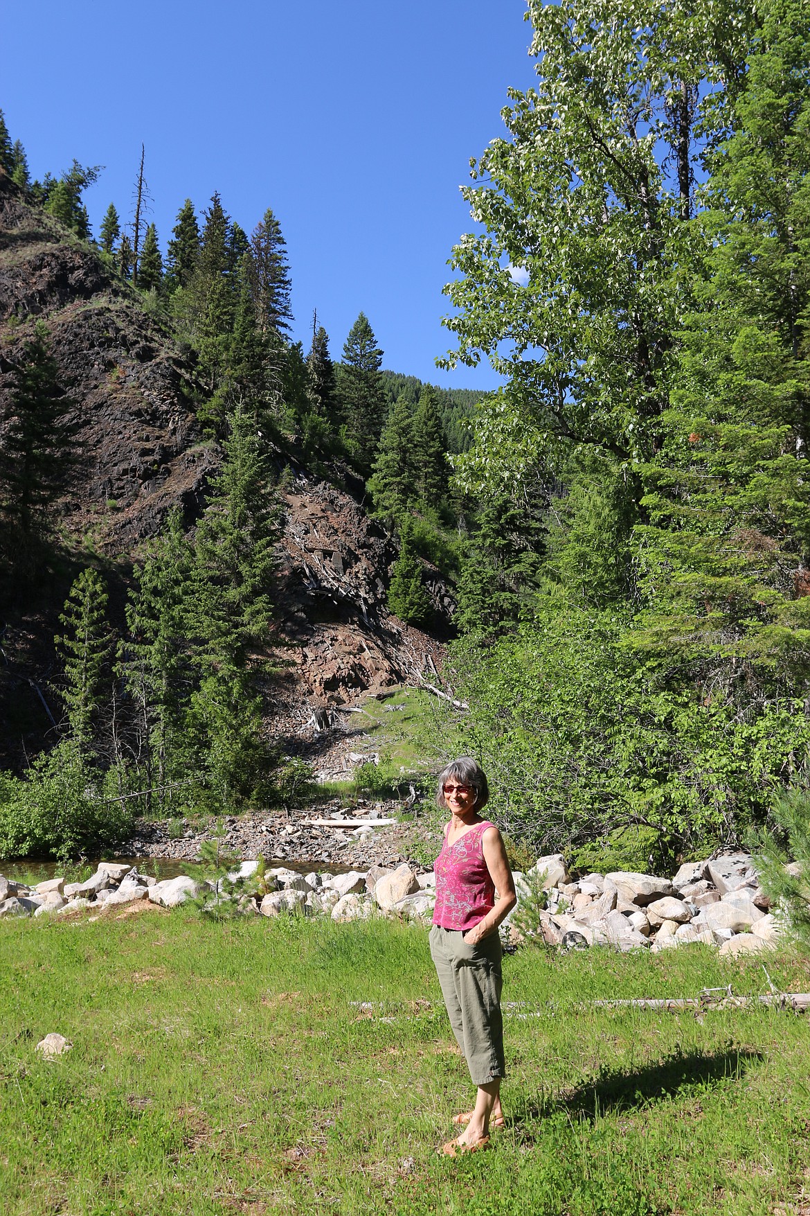 Author Suzanne Bamonte explores around the mouth of Paragon Gulch, east of Murray, where several lead and zinc mines were once located. Bamonte and her husband, Tony, spent more than 15 years scouring the Coeur d'Alene Mining District for information and photos to complete their book, &quot;The Coeur d'Alenes Gold Rush and Its Lasting Legacy,&quot; which was released in late April.