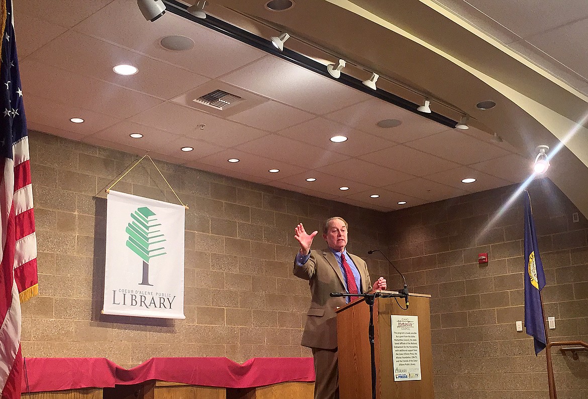 KEITH COUSINS/Press
Constitutional scholar and author David Adler gives a lecture titled &#147;Executive Orders and Executive Power in the Trump Presidency&#148; at the Coeur d&#146;Alene Public Library Thursday night.