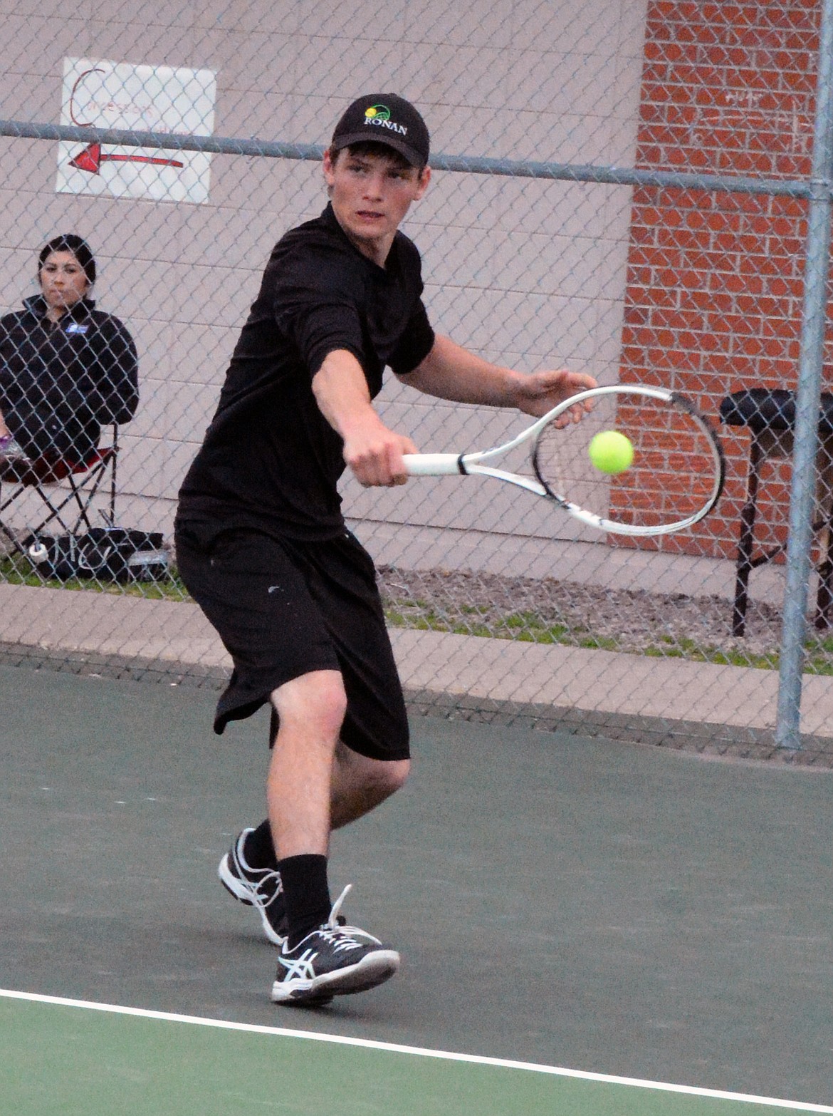 RONAN NO. 1 singles player Bailey Moss hopes to capture All-State honors as he finished second in the singles competition at Class-B divisionals at Ronan High School. (Jason Blasco/Lake County Leader)