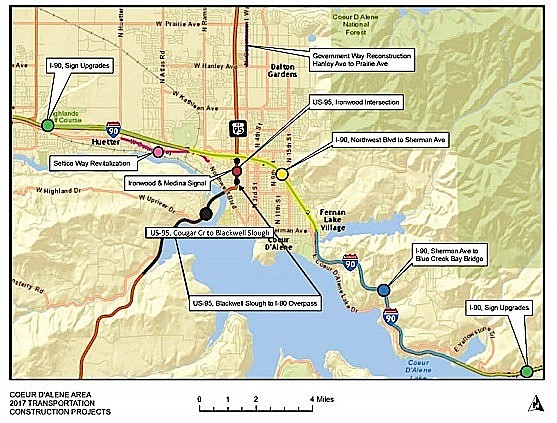 Several road construction projects are planned in Coeur d'Alene this summer, including work on Interstate 90 and U.S. 95.