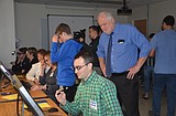 Junior high students enter a virtual reality world in the lab