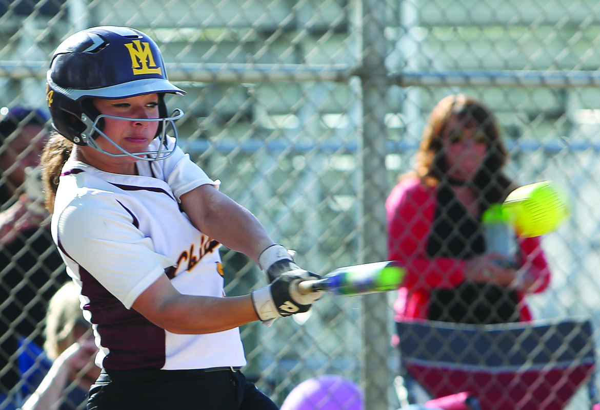 Connor Vanderweyst/Columbia Basin Herald
Brooklyn Bailey connects for an RBI single in the fifth inning against Eastmont.