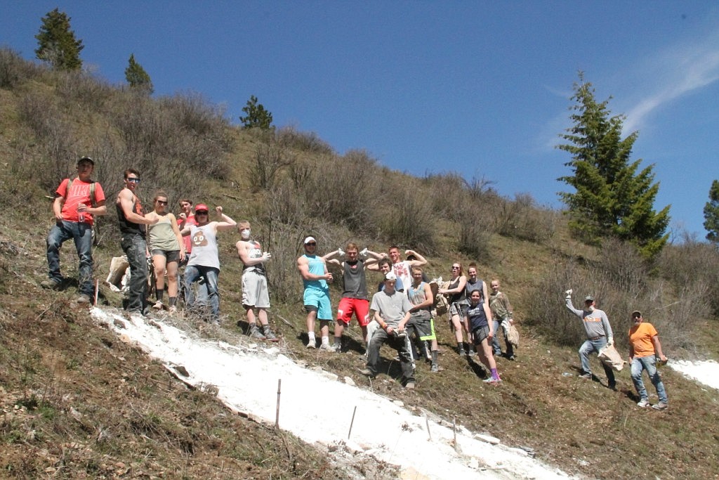 Courtesy photo
Students from Mullan Jr./Sr. High School show off for the camera as they work on updating the Mullan M.