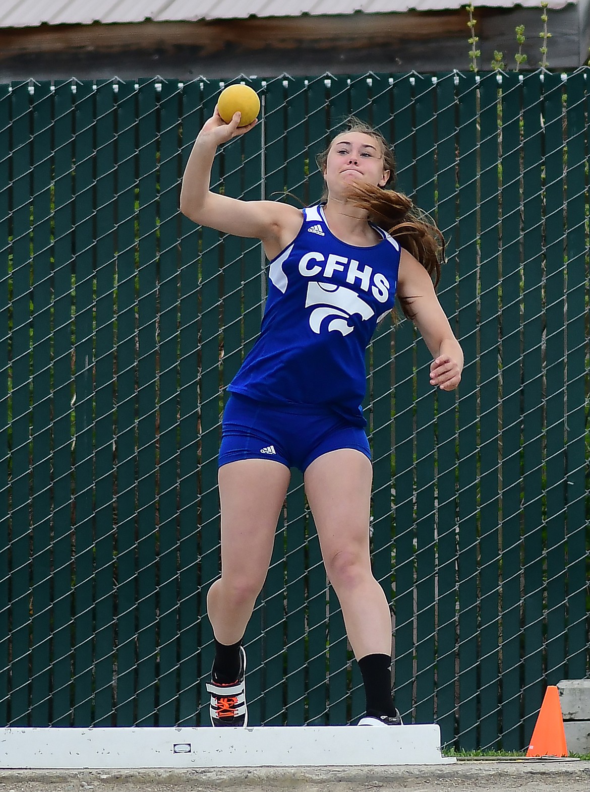 Tallia Sova competes in the shot put at Archie Roe.