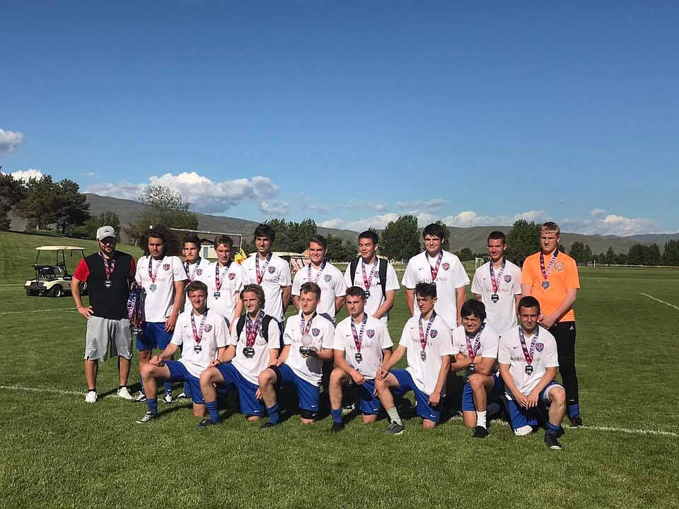 Courtesy photo
The North Idaho Inferno FC Muhlberger B99 boys soccer team finished second in the under-18 division at the Idaho State Cup May 19-21 at Simplot Sports Complex in Boise. The Inferno won their first game 1-0 against the reigning 2016 state champions, Boise Nationals Timbers U18 1999 Blue, on May 19, then tied their second game 2-2 against Idaho Rush Premier 99/00 May 20. The Inferno then tied their third game 0-0 against Sandpoint Strikers FC McNeley/Williams the morning of May 21, and then went on to the championship game and lost to Boise Nationals Timbers U18 1999 Blue 4-1 that afternoon. In the front row from left are Jake Schriger, Bailey Massender, Braeden Gelnette, Cole Fawcett, Dade McDevitt, Marco Rojo and and Cody Bentley; and back row from left, coach/director of coaching Patrick Muhlberger, Diego Esquivel, Eli Gregory, Kyle Sanchez, Nick Morris, Braden Vaughan, Johnny Stenberg, Colvin Dunteman, Riley Glover and Zack Nall.