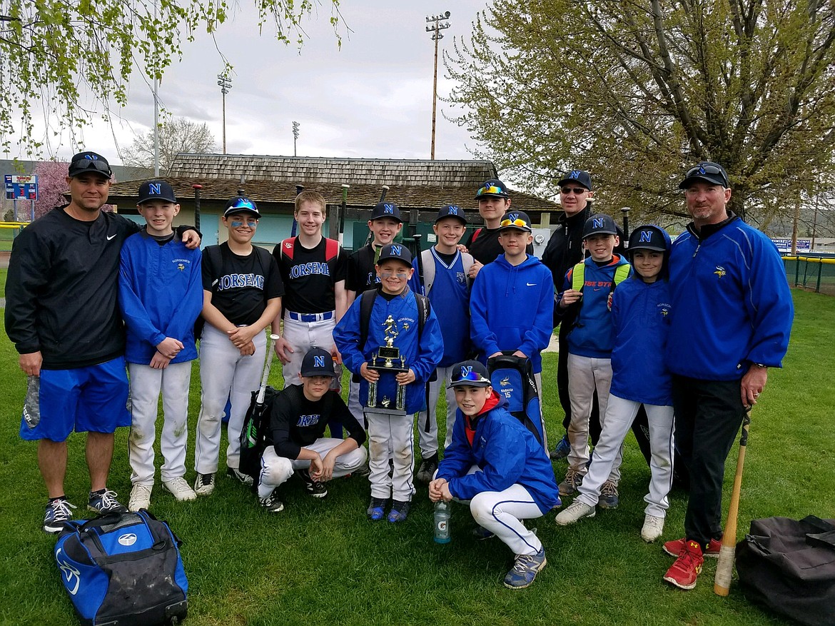 Courtesy photo
The Hayden Norsemen 13-and-under baseball team placed third at the May Day Mayhem tourney April 22-23 in Yakima, Wash. In the front row from left are Brayden Ross, Colin Cherny and Bryce Hall; and back row from left, coach Robert Ross, Trevor Cogley, Calvin Carroll, Caden Sampsel, Elliot Smart, Colton Farrar, Camdyn Martindale, Eric Bumbaugh, Coach Tom Smart, Jesse Brown, Logan Markowski and coach Rick Brown.