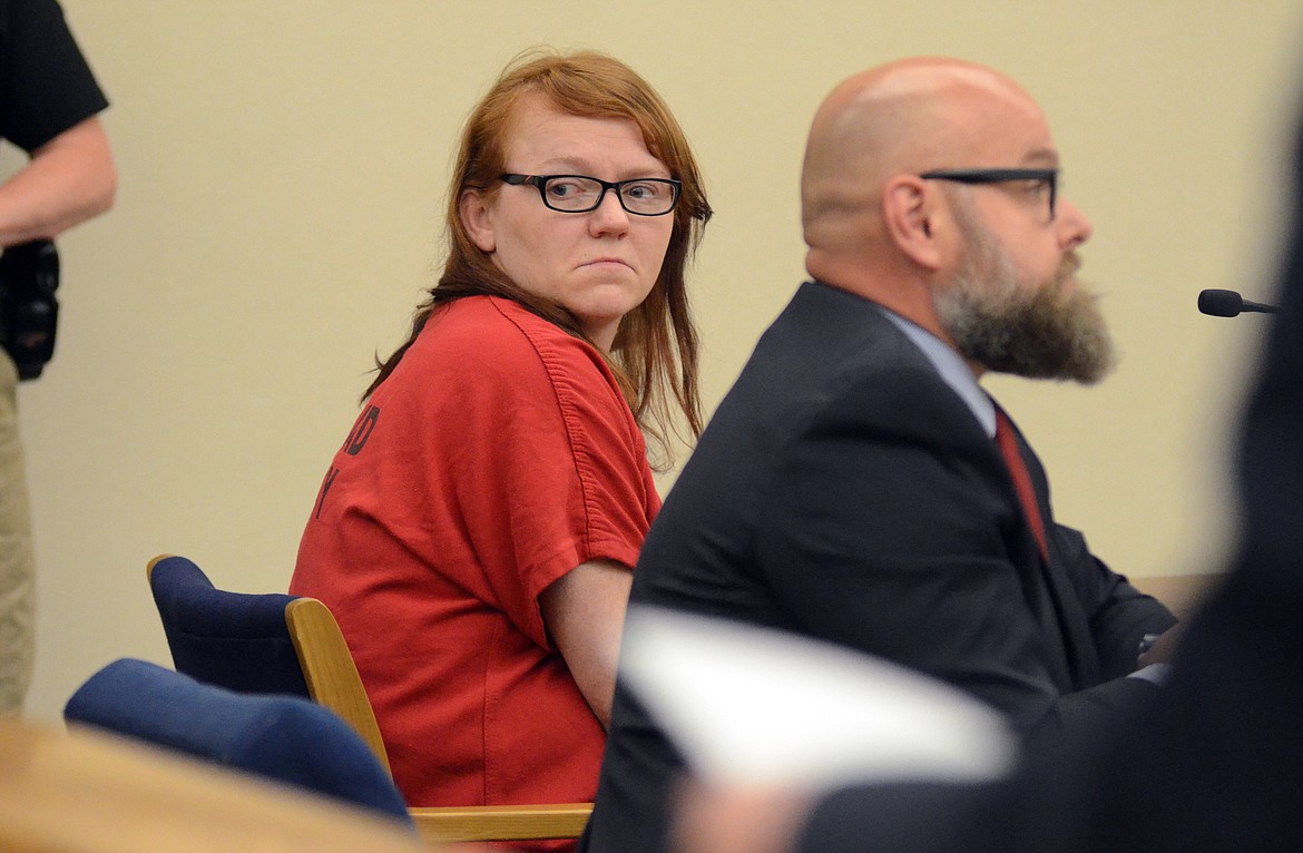 Melisa Crone, 29, is sentenced at Flathead District Court on Thursday, May 25. (Mary Cloud Taylor/Daily Inter Lake)