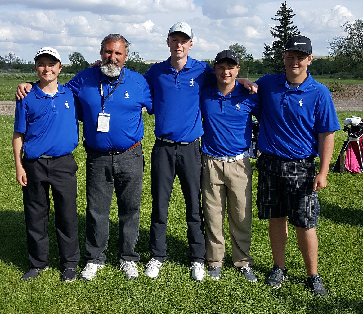 The Libby High School golf team, left to right: Sebo Sanders, Coach Dann Rohrer, Ryggs Johnston, Andrew Freese and Riley Vogel. (Courtesy Photos)