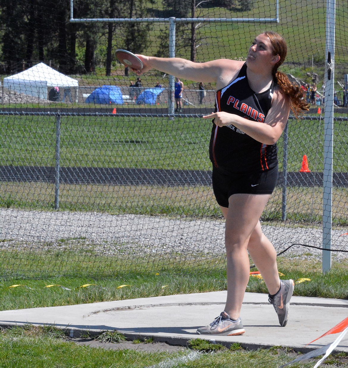 PLAINS DISCUS thrower Hailey Coe qualified for her first-ever Class A-C state event in discus. Coe will participate in the discus event May 26-27 at the Laurel Sports Complex at Laurel High School. (Jason Blasco/Clark Fork Valley Press)