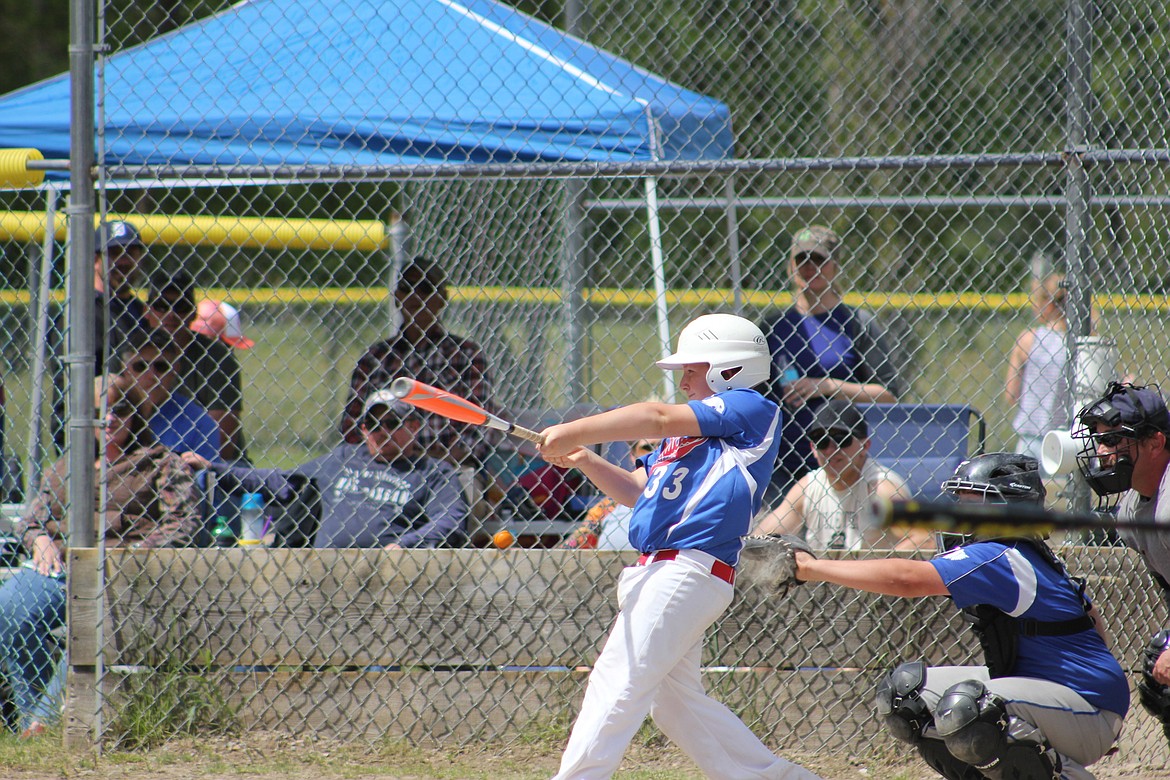 Superior Majors Bobcat baseball player, Carter McLees takes a swing during Saturday&#146;s game against Thompson Falls. (Kathleen Woodford/Mineral Independent).