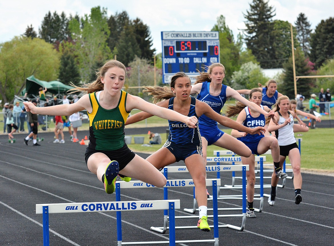 Kennedy Grove in the 300m hurdles at the Western A divisional meet last weekend in Corvallis. (Photo courtesy Jeff Doorn)