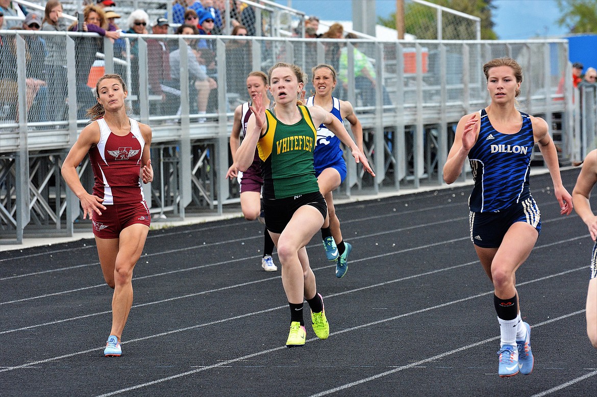 Lauren Schulz runs in the 200m during the Western A divisional meet in Corvallis. (Photo courtesy Jeff Doorn)