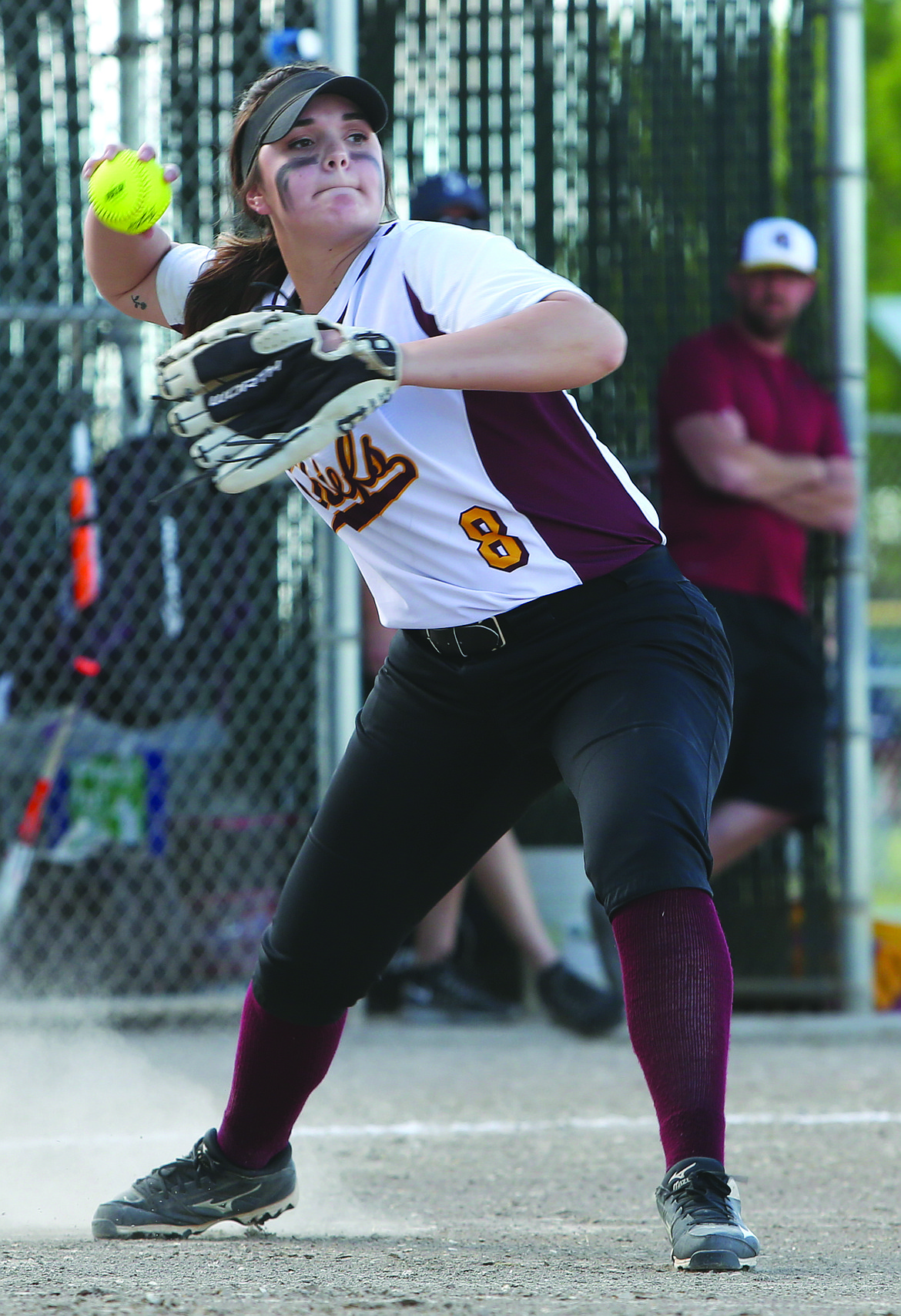 Connor Vanderweyst/Columbia Basin Herald
Kaylee Valdez fields a bunt and throws to first base for an out.