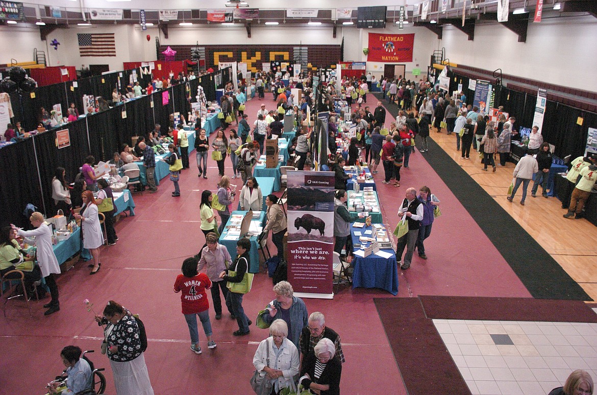 Hundreds of health-conscious residents filled the Joe McDonald Gym at Salish Kootenai College during the Women 4 Wellness Health Fair on May 18. (Brett Berntsen/Lake County Leader)