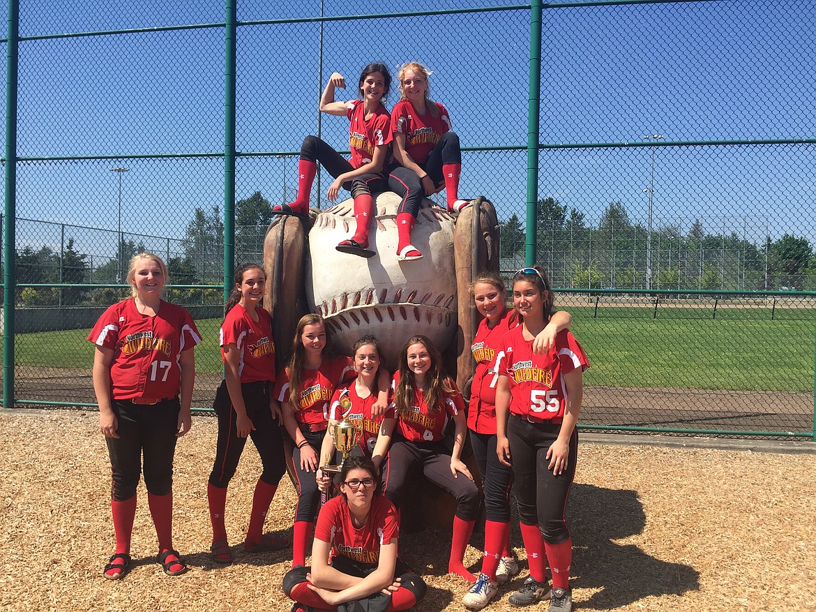 Courtesy photo
The Northwest Wildfire 14-and-under girls softball team took second place in the JBL Wounded Warrior Tournament in Kent, Wash., May 27-29, going 5-3. In the front is Hope Bodak; second row from left are Madison McDowell, Aubree Chaney, Sarah Salyer, Phoebe Schultze, Chloe Flechsing, Abby Gray and Alexis Mitchell; and back row from left, Skylar Burke and Allison Russum. Not pictured are head coach Mike McDowell, coach Cory Bodak, coach Gary Schultze and coach Scott Flechsing.
