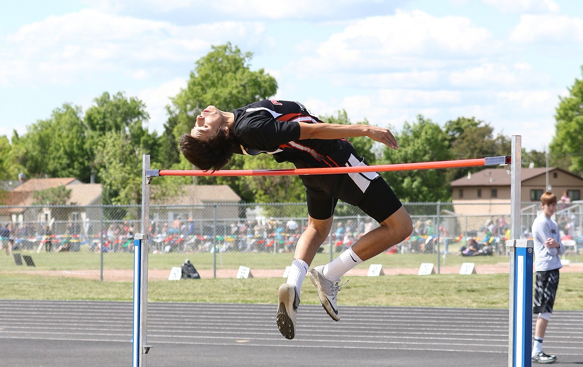 PLAINS ATHLETE Sinjin LeDeaux competes for the Horsemen in the high jump at the State Track Meet in Laurel Saturday. (Kylie Richter/Clark Fork Valley Press)