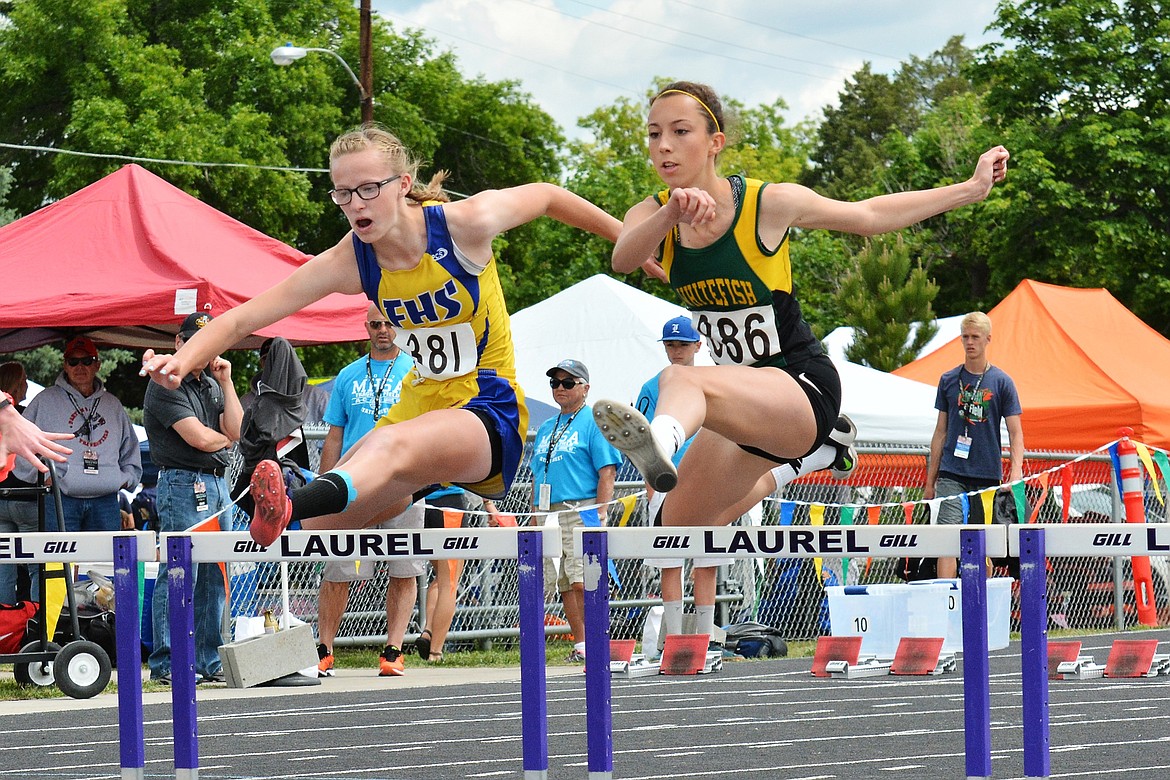 Kellie Brown competes in the 100m hurdles during the Class A state track meet last weekend in Laurel. (Photo courtesy Jeff Doorn)