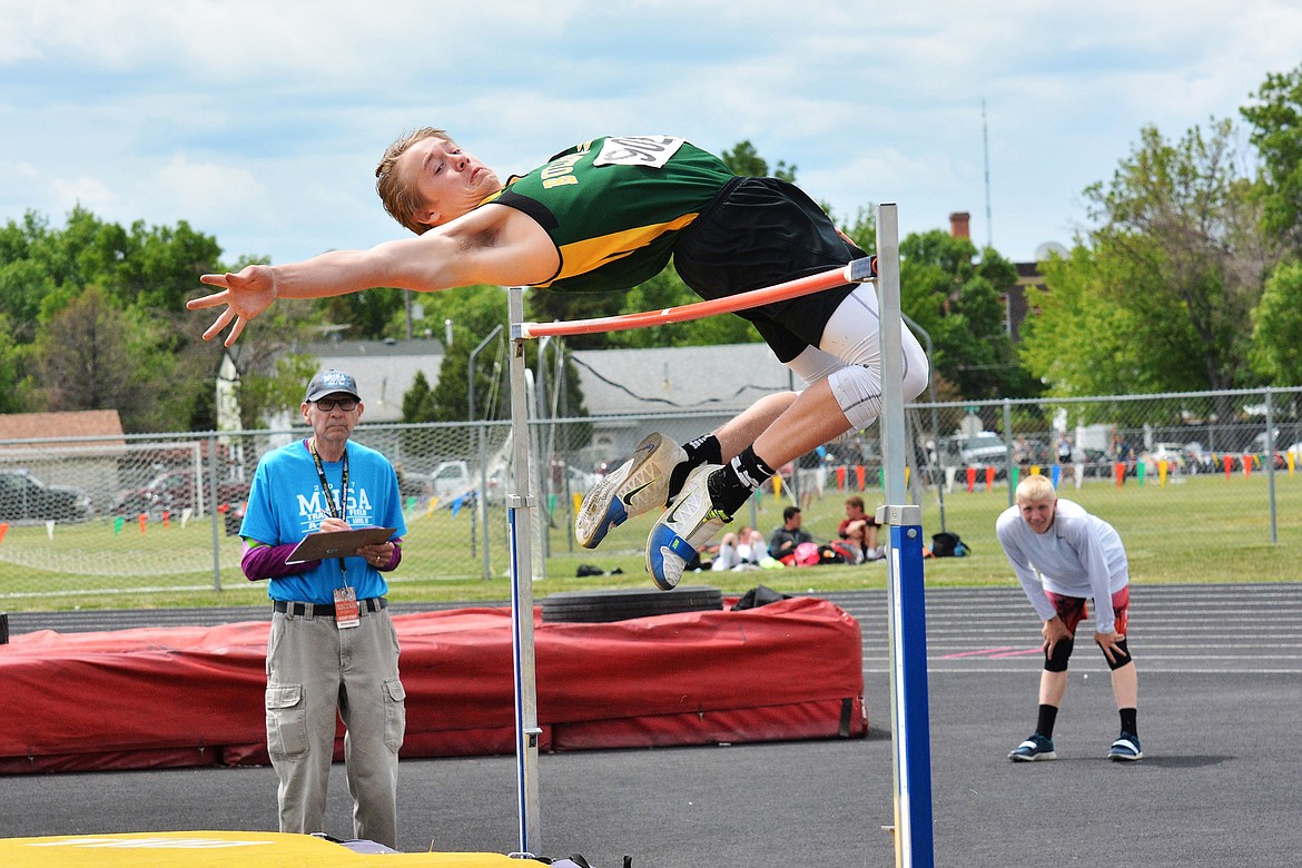 Alex Barker competes in the high jump during the Class A state track meet last weekend in Laurel. (Photo courtesy Jeff Doorn)