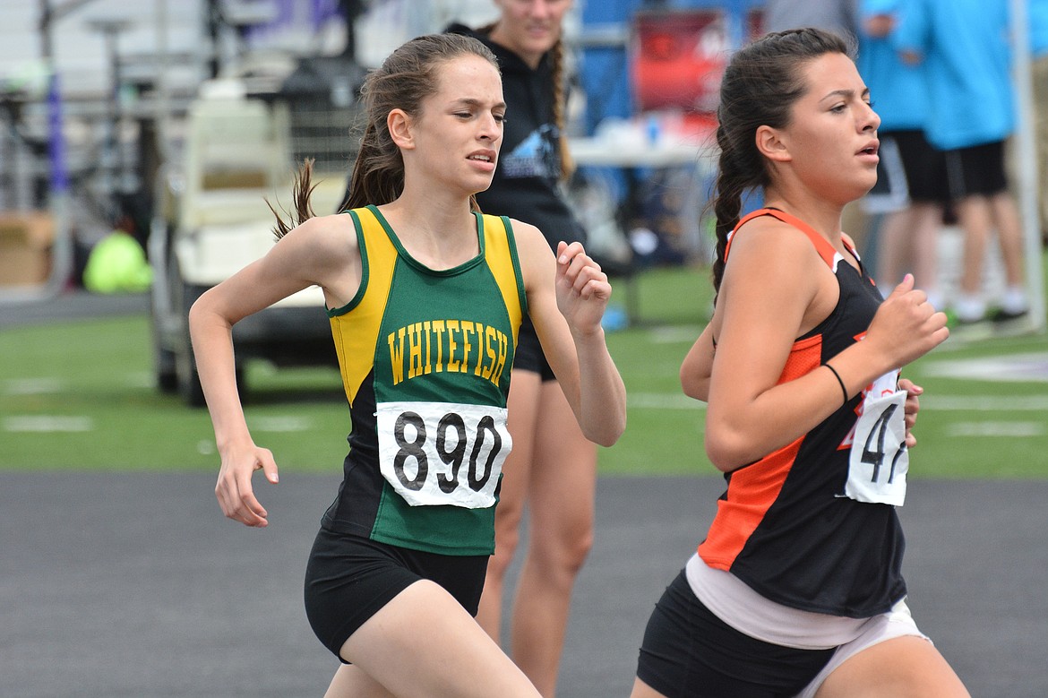 Ella Greenberg runs in the 1600m during the Class A state track meet last weekend in Laurel. (Photo courtesy Jeff Doorn)