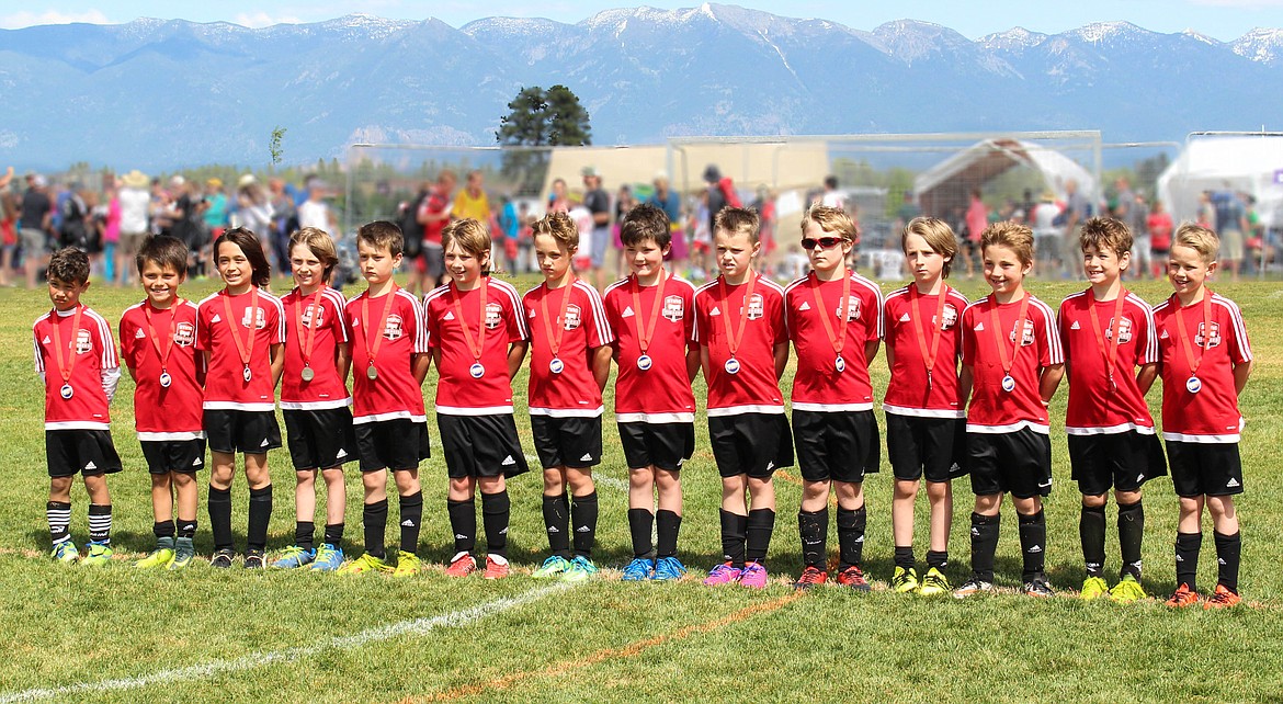 Courtesy photo
The Sting Timbers FC &#145;08 boys yellow soccer team finished second in the 3 Blind Refs Tournament last weekend in Kalispell, Mont., falling to Flathead Team 42 4-2 in the championship game. From left are Preston Samayoa, Joshua Rojo, Milo Griebel, Aidan Smith, Isaac Lowder, Hudson Barlow, Reese Crawford, Charlie Dircksen, Paxton Grant, Bear Coleman, Reilly Smith, Drake Flowers, Parker Sterling and Beckett Larson.