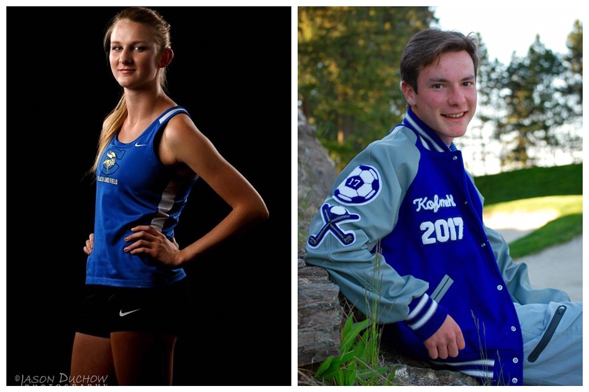 Courtesy photo
Caitlin Conway, left, and Justin Kofmehl are the Coeur d&#146;Alene High School Viking Booster Club 2017 female and male Scholar-Athletes of the Year. These students must have a high GPA while playing at least two sports all four years of high school. Conway has run cross country and track, is one of the top runners at CHS and is the Class of 2017 salutatorian. Kofmehl played soccer, basketball, and golf while maintaining at GPA to place him in the top 10 percent of his class.