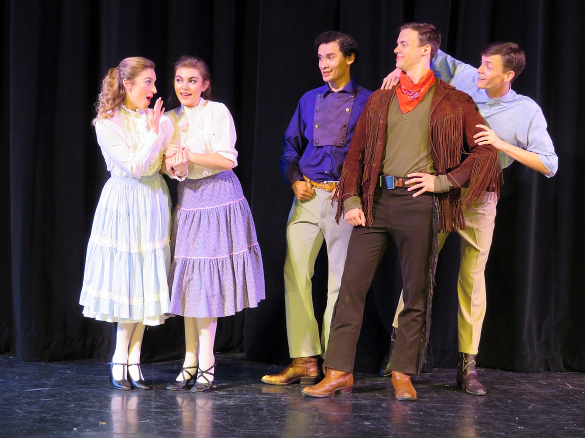 THE BIGFORK Summer Playhouse&#146;s &#147;Seven Brides for Seven Brothers&#148; stars (from left) Kelly Kapur, Fiona Mowbray, Miles Tillman, Eli Davis and Trase Milburn. (Photos courtesy of Bigfork Summer Playhouse)