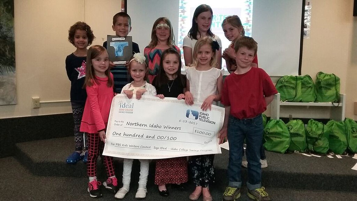 (Courtesy photo)Winners of the PBS Young Writers Contest pose for a group photo. Pictured are Emma Hazard of Sandpoint, Noelle Hughes, of Spokane, Amelia Lloyd, of Winchester, Amiah Van Hill, of Hayden, Raegan Mosman, of Nezperce, Gage Tiegs, of Nezperce, Eian Schwecke, of Juliaetta, Kairys Grant, of Nezperce, Morgan Kirkland, of Nezperce, and Camas Arnzen, of Kamiah. The students will each receive a $100 contribution to their IDeal&#151;Idaho 529 College Savings Program accounts. The winning students were selected by Idaho Public Television from nearly 600 entries across the state, and are among thirty-five total winners in three Idaho regions.