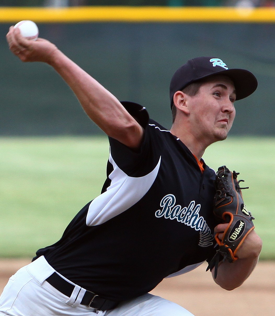 Rodney Harwood/Columbia Basin HeraldRockhounds pitcher Steven Louie delivers to the plate during Thursday night's Senior Babe Ruth League game in Ephrata.