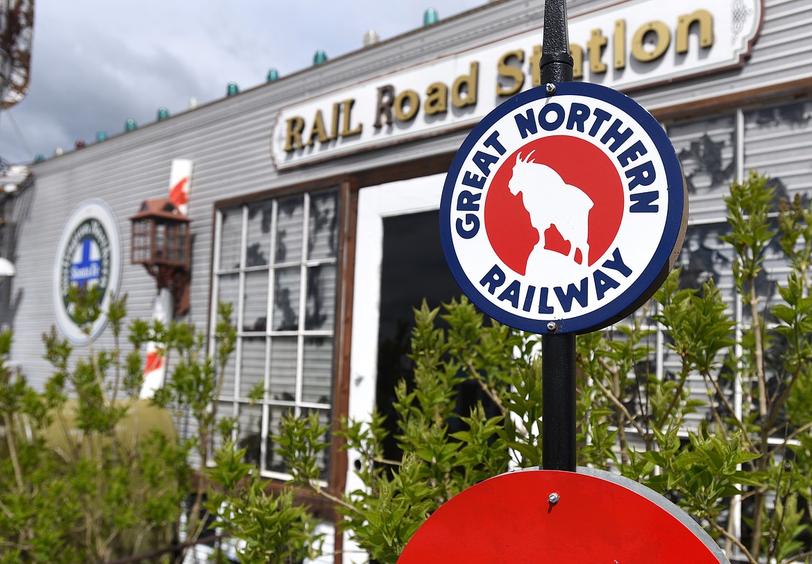 A Great Northern Railway sign in front of the Rail Road Station at Peddler&#146;z Village.