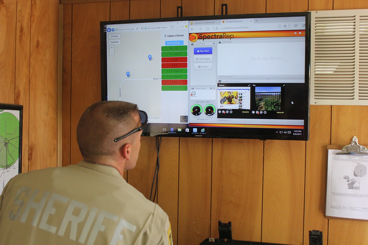 Richard Byrd/Columbia Basin Herald
Chief Deputy of Emergency Management Darrik Gregg watches a monitor during an exercise at the Gorge on Tuesday.