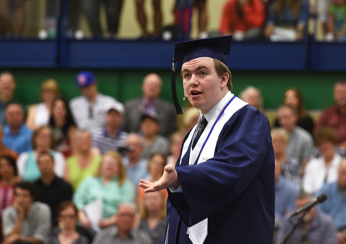 Glacier graduate Alec Willis gives a speech during the Class of 2017 Commencement Ceremony. (Aaric Bryan/Daily Inter Lake)