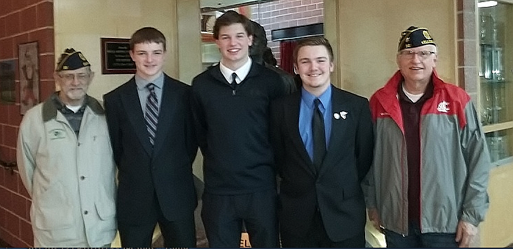 The three Wallace High School upcoming seniors along with members of the American Legion Post #36.
Pictured are Post #36 Commander Tom Sudul, Matt Farkas, Hunter Gust, Zayne Hunter, and Post #36 Boys State chairman Ed Vang.