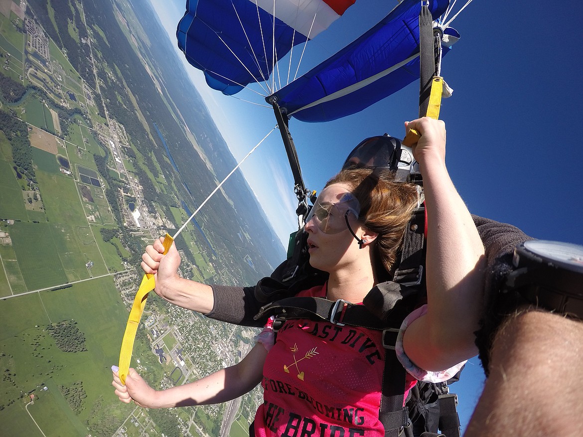 A jumper takes in a view of the Flathead Valley during the canopy ride. (Photo courtesy of Skydive Whitefish)