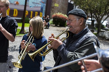 A member of the Cougar Creek Band plays a Dixie tune on Sherman Avenue during the 2017 Street Music Week. The event returns to Coeur d'Alene during the noon hour today through Friday.