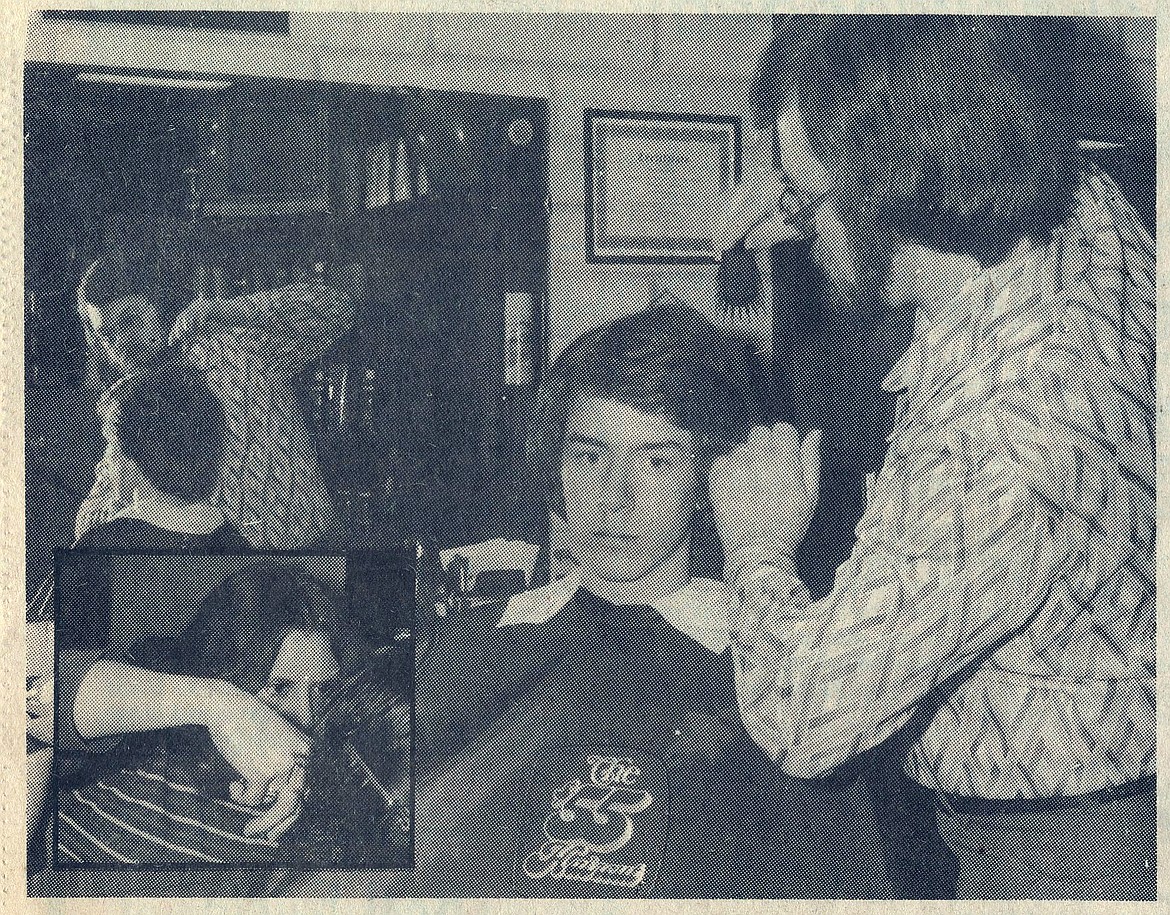 IN THIS March 18, 1979, file photo barber Ron Kelley, right, gives Lane Morris, then a Flathead High School junior, a haircut. Inset, stylist Joyce Passow goes to work.