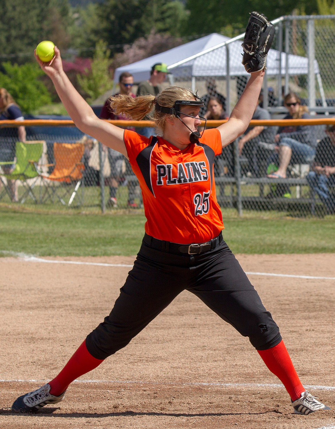 PLAINS-HOT SPRINGS pitcher Jessica Thompson was named to the Class B-C all-conference team. Thompson's teammate, Stacy Gray, was also named to the Class B-C post-season all-conference team. The two players were part of a team that fell one run short of qualifying for the Class B-C state touranment. (photo by John Blodgett/Special to the Valley Press)