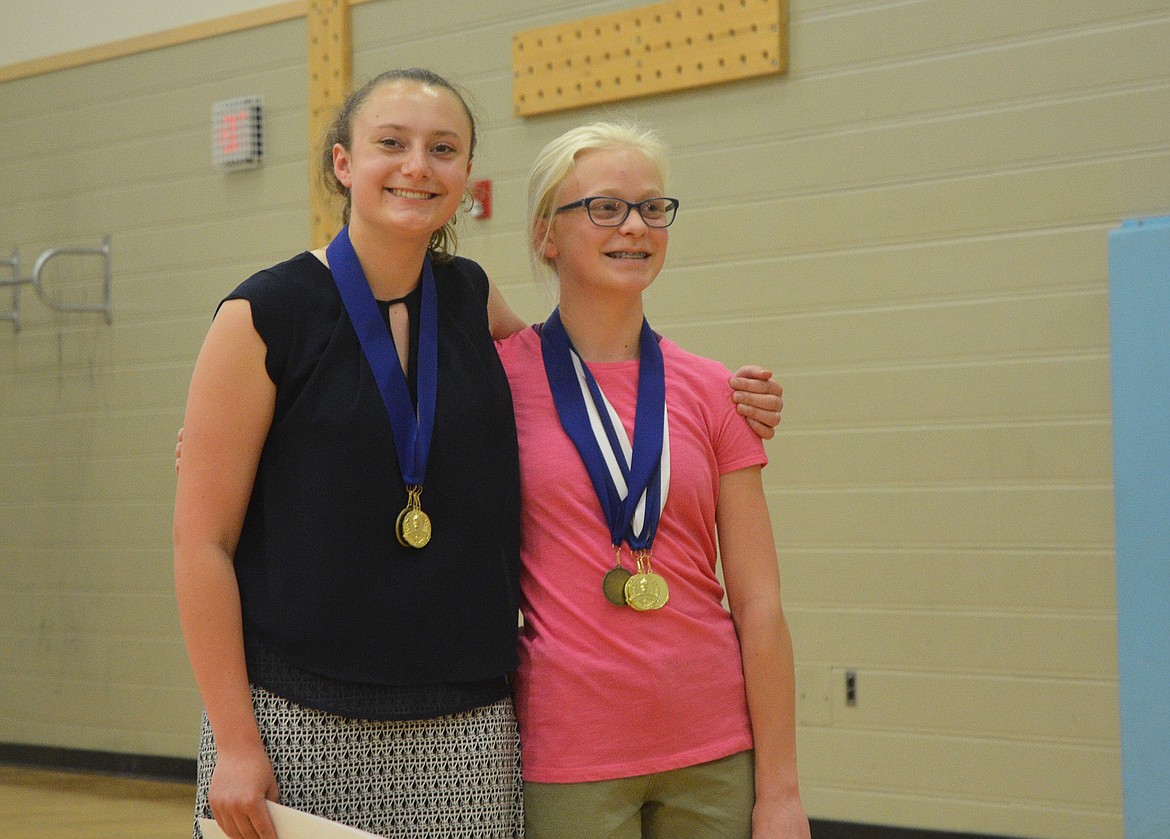 Jesse Rusche, left, and Lara Erickson were named Most Outstanding Eighth-Graders at the Columbia Falls Junior High eighth grade awards assembly last week.