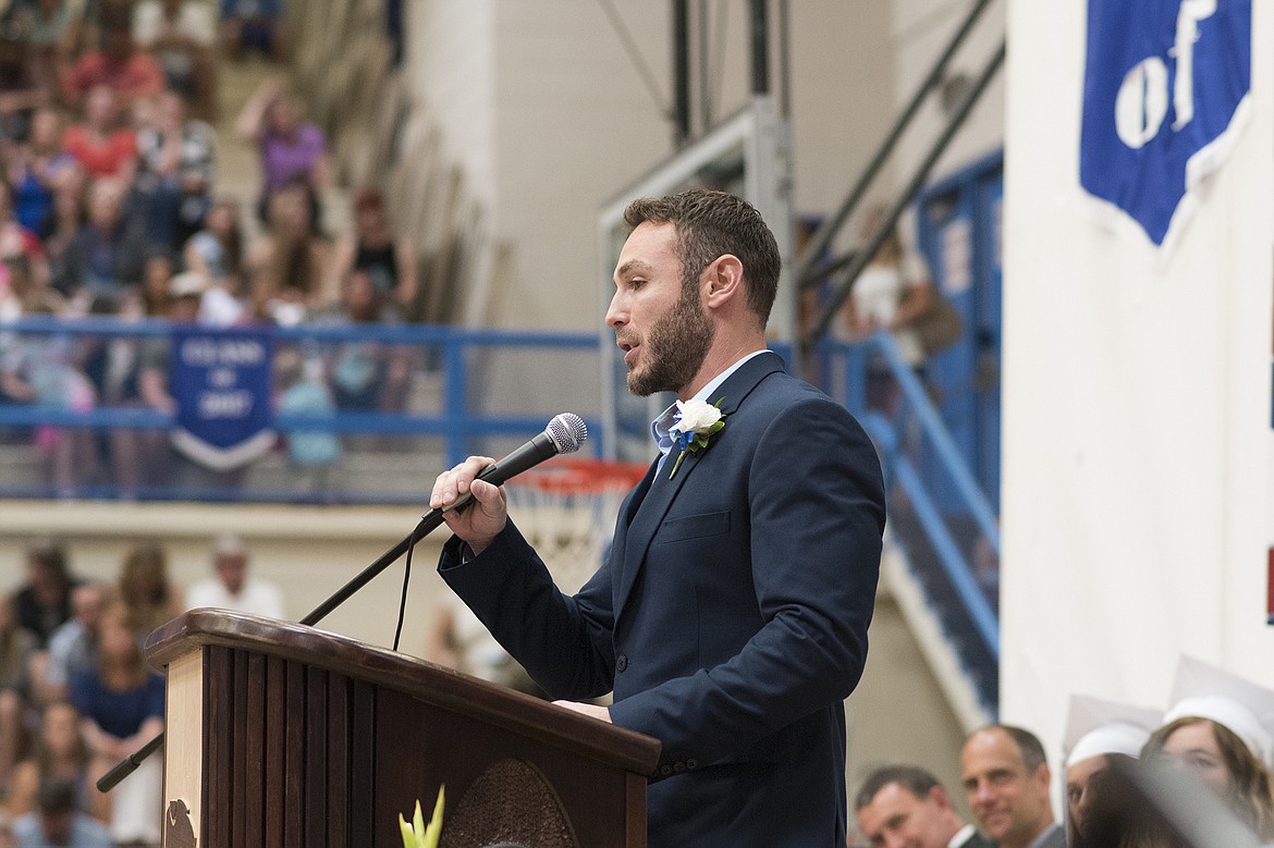 Jed Ballard speaks at Columbia Falls graduation earlier this month.