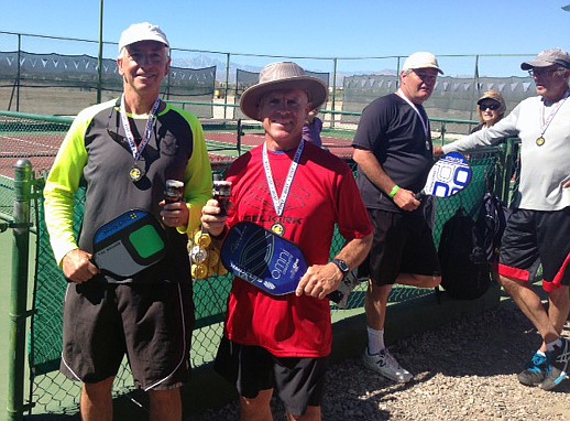 PICKLEBALL PLAYER Bob Bauerle and doubles partner Jim, gold medal winners in 4.0 men's doubles division at El Dorado Ranch Pickleball Club tournament in San Felipe, Mexico. (photo courtesy of Bob Bauerle)